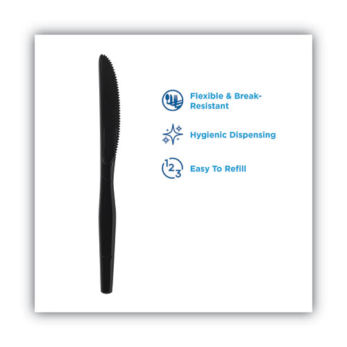 SmartStock Plastic Cutlery Refill, Knives, 7", Series-O Heavyweight, Black, 40/Pack, 24 Packs/Carton