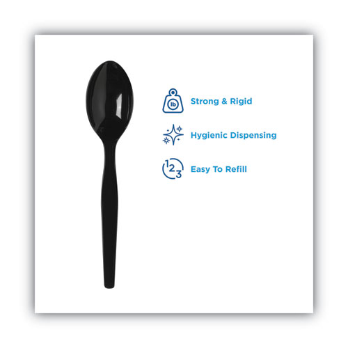 Image of SmartStock Plastic Cutlery Refill, Spoons, 6", Series-O Mediumweight, Black, 40/Pack, 24 Packs/Carton