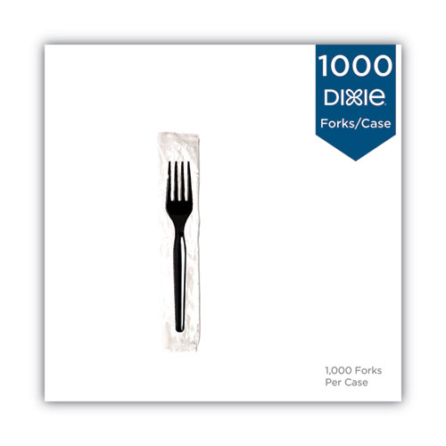 Image of Dixie® Individually Wrapped Mediumweight Polystyrene Cutlery, Fork, Black, 1,000/Carton
