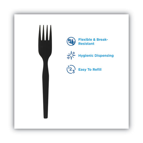 Image of SmartStock Plastic Cutlery Refill, Forks, 6", Series-O Heavyweight, Black, 40/Pack, 24 Packs/Carton