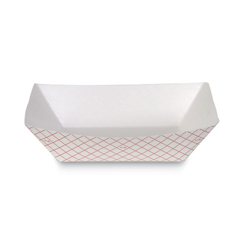 Image of Kant Leek Polycoated Paper Food Tray, 3 lb Capacity, 8.4 x 5.8 x 2.1, Red Plaid, 250/Bag, 2 Bags/Carton