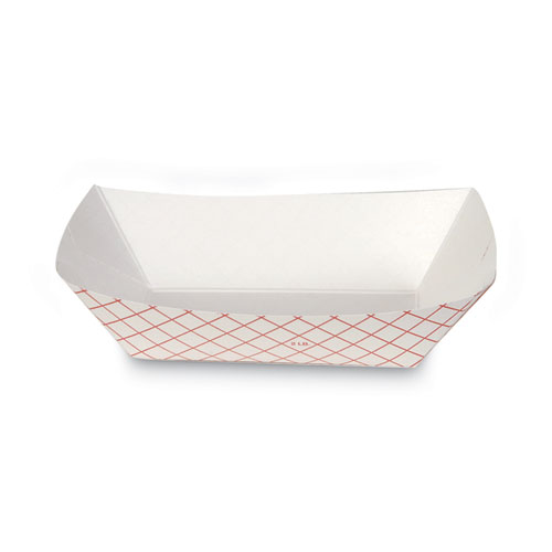 Image of Kant Leek Polycoated Paper Food Tray, 1 lb Capacity, 6.25 x 4.7 x 1.6, Red Plaid, 1,000/Carton