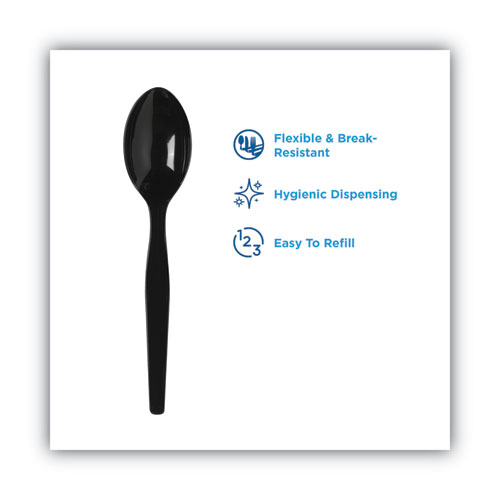 Image of SmartStock Plastic Cutlery Refill, Spoons, 6", Series-O Heavyweight, Black, 40 Pack, 24 Packs/Carton