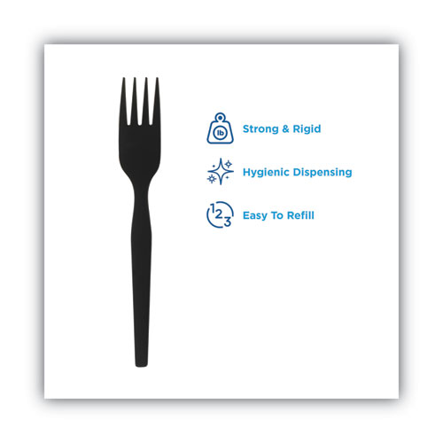 Image of SmartStock Plastic Cutlery Refill, Forks, 6.5", Series-O Mediumweight, Black, 40/Pack, 24 Packs/Carton