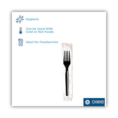 Image of Dixie® Individually Wrapped Mediumweight Polystyrene Cutlery, Fork, Black, 1,000/Carton