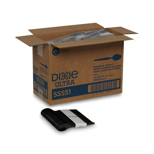 Dixie® SmartStock Plastic Cutlery Refill, Spoons, 6", Series-O Mediumweight, Black, 40/Pack, 24 Packs/Carton