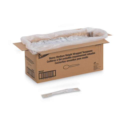 Image of Dixie® Individually Wrapped Mediumweight Polystyrene Cutlery, Teaspoons, White, 1,000/Carton