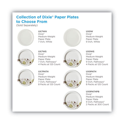 Image of Dixie® Pathways Soak-Proof Shield Mediumweight Paper Plates, Wisesize, 8.5" Dia, Green/Burgundy, 125/Pack, 4 Packs/Carton