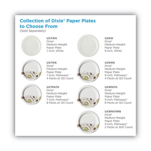Image of Dixie® Pathways Soak-Proof Shield Mediumweight Paper Plates, Wisesize, 6.88" Dia, Green/Burgundy, 500/Carton