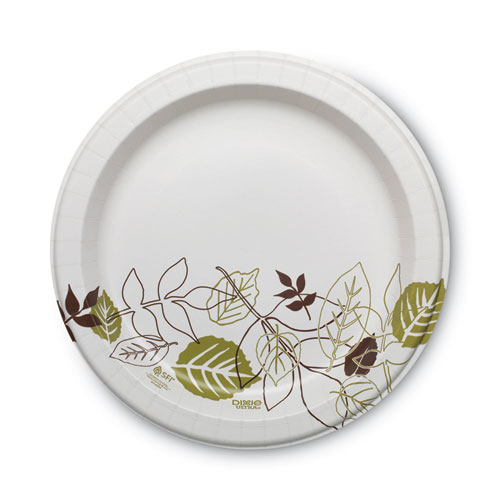 Image of Pathways Soak Proof Shield Heavyweight Paper Plates, 10.13" dia, Green/Burgundy, 125/Pack