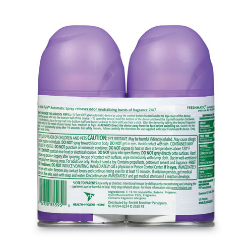 Image of Air Wick® Freshmatic Ultra Spray Refill, Lavender/Chamomile, 5.89 Oz Aerosol Spray, 2/Pack, 3 Packs/Carton
