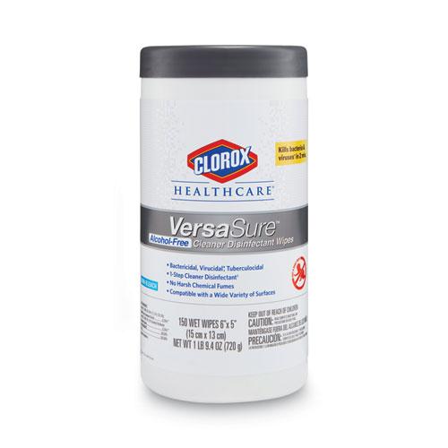 Image of Clorox Healthcare® Versasure Cleaner Disinfectant Wipes, 1-Ply, 6.75 X 8, Fragranced, White, 150/Canister, 6 Canisters/Carton