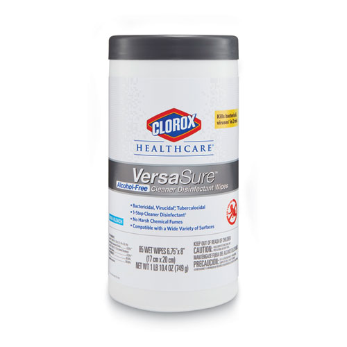 Image of Clorox Healthcare® Versasure Cleaner Disinfectant Wipes, 1-Ply, 6.75 X 8, Fragranced, White, 85/Canister, 6 Canisters/Carton