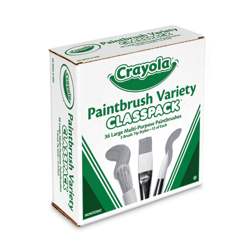 Image of Crayola® Large Variety Paint Brush Classpack, Natural; Nylon Bristles, Flat; Round Profiles, 36/Set
