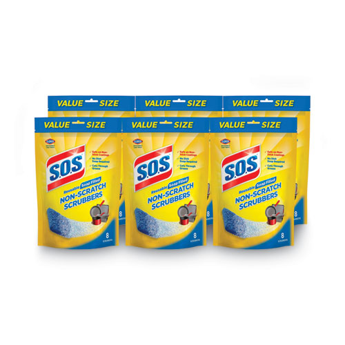 Non-Scratch Soap Scrubbers, Blue, 8/Pack, 6 Packs/Carton
