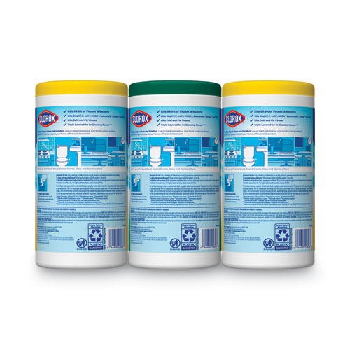 Image of Disinfecting Wipes, 1-Ply, 7 x 8, Fresh Scent/Citrus Blend, White, 75/Canister, 3 Canisters/Pack