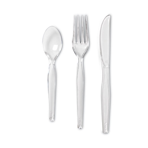 Cutlery Keeper Tray with Clear Plastic Utensils: 600 Forks, 600 Knives, 600 Spoons