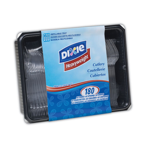 Dixie® Cutlery Keeper Tray With Clear Plastic Utensils: 600 Forks, 600 Knives, 600 Spoons