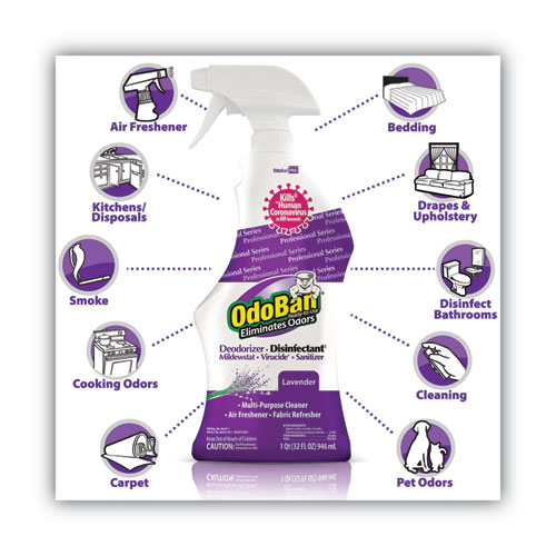RTU Odor Eliminator and Disinfectant, Lavender, 32 oz Spray Bottle, 12/Carton