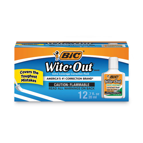 Bic® Wite-Out Extra Coverage Correction Fluid, 20 Ml Bottle, White, Dozen