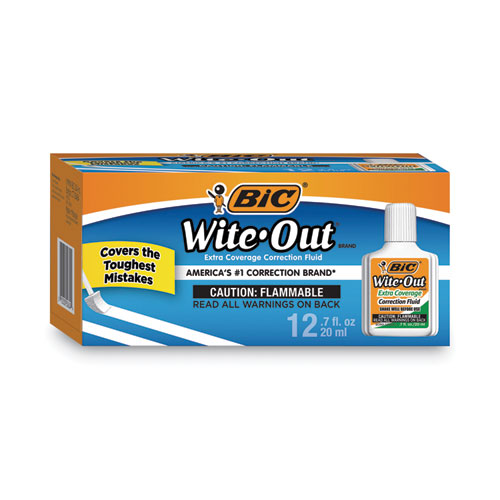 Image of Bic® Wite-Out Extra Coverage Correction Fluid, 20 Ml Bottle, White, Dozen