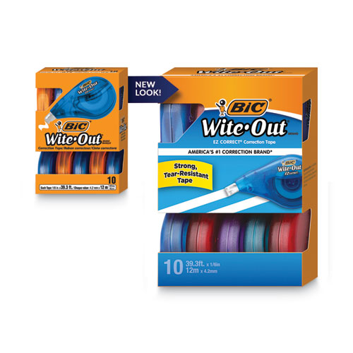 Image of Bic® Wite-Out Ez Correct Correction Tape Value Pack, Non-Refillable, Blue/Orange Applicators, 0.17" X 472", 10/Box