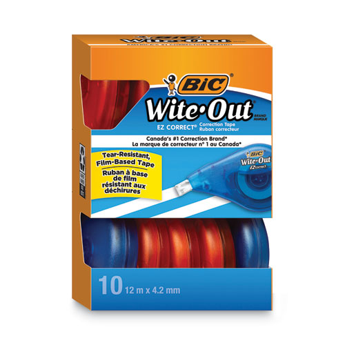 Bic® Wite-Out Ez Correct Correction Tape Value Pack, Non-Refillable, Blue/Orange Applicators, 0.17" X 472", 10/Box