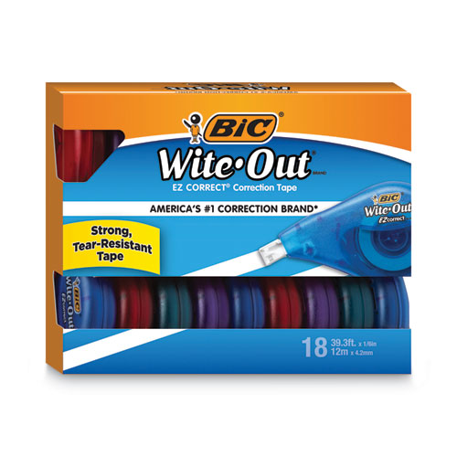 Wite-Out EZ Correct Correction Tape Value Pack, Non-Refillable, Randomly Assorted Applicator Colors, 0.17" x 472", 18/Pack