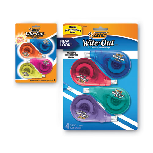 Image of Bic® Wite-Out Ez Correct Correction Tape, Non-Refillable, Blue/Yellow Applicators, 0.17" X 400", 4/Pack
