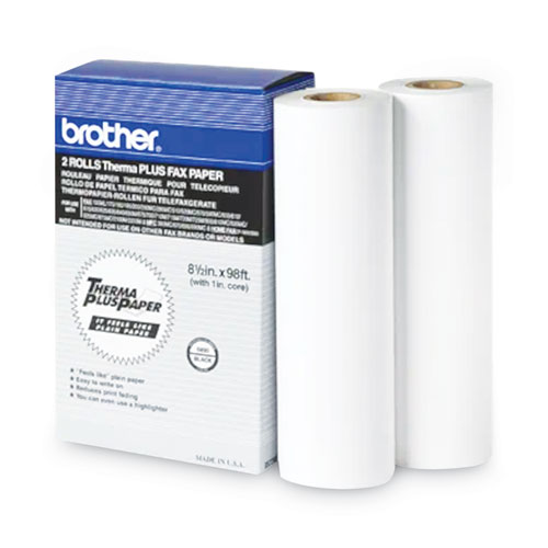 Image of 98' ThermaPlus Fax Paper Roll, 1" Core, 8.5" x 98ft, White, 2/Pack