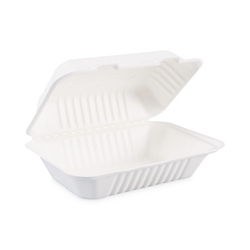 Clamshell Biodegradable & Compostable Bagasse  Hinged Meal Boxes 9" X 6" 8"/9" 