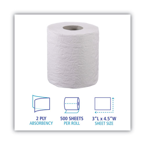 Image of Boardwalk® 2-Ply Toilet Tissue, Septic Safe, White, 125 Ft Roll Length, 500 Sheets/Roll, 96 Rolls/Carton