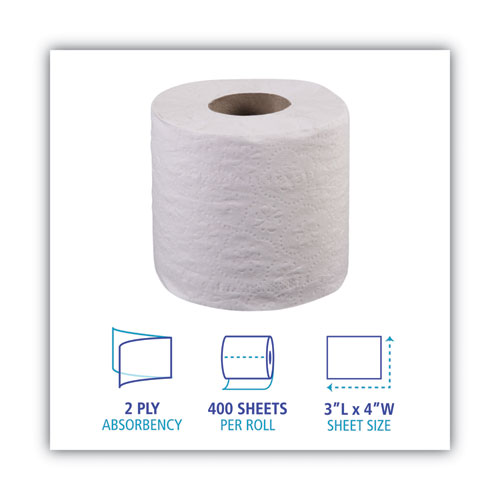 2-Ply Toilet Tissue, Septic Safe, White, 400 Sheets/Roll, 96 Rolls/Carton