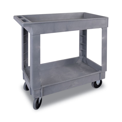 Utility Cart, Two-Shelf, 16w x 34d, Swivel Casters, Resin, Gray