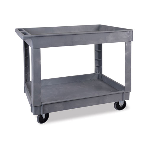 Image of Two-Shelf Utility Cart, Plastic, 2 Shelves, 300 lb Capacity, 24" x 40" x 31.5", Gray