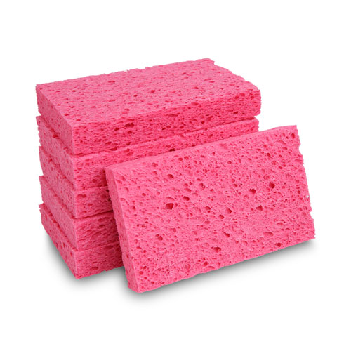 Image of Small Cellulose Sponge, 3.6 x 6.5, 0.9" Thick, Pink, 2/Pack, 24 Packs/Carton