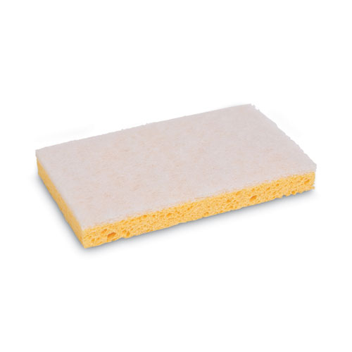 Boardwalk® Scrubbing Sponge, Light Duty, 3.6 x 6.1, 0.7" Thick, Yellow/White, Individually Wrapped, 20/Carton