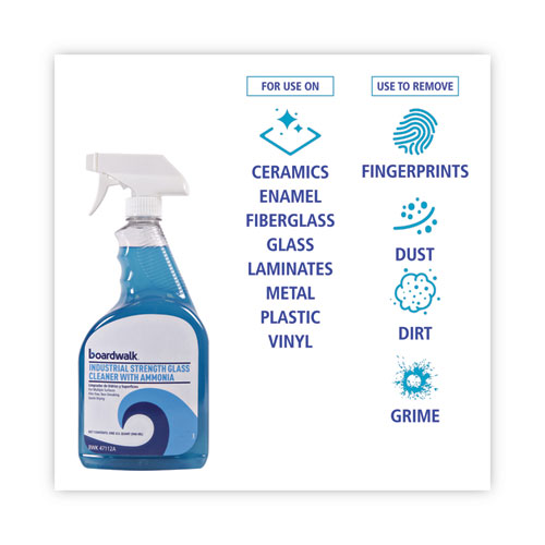 Image of Boardwalk® Industrial Strength Glass Cleaner With Ammonia, 32 Oz Trigger Spray Bottle