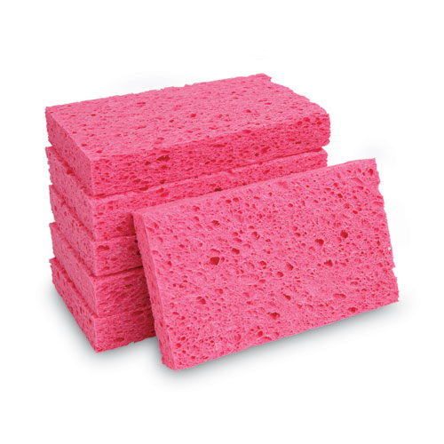 Small Cellulose Sponge, 3.6 x 6.5, 0.9" Thick, Pink, 2/Pack, 24 Packs/Carton