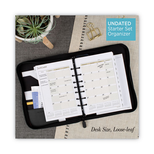 Image of At-A-Glance® Black Leather Planner/Organizer Starter Set, 8.5 X 5.5, Black Cover, 12-Month (Jan To Dec): Undated