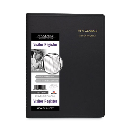 Image of At-A-Glance® Visitor Register Book, Black Cover, 10.88 X 8.38 Sheets, 60 Sheets/Book