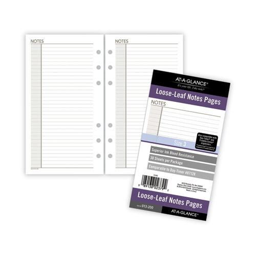 Image of At-A-Glance® Lined Notes Pages For Planners/Organizers, 6.75 X 3.75, White Sheets, Undated