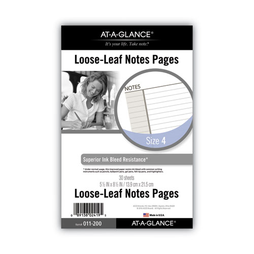 Image of At-A-Glance® Lined Notes Pages For Planners/Organizers, 8.5 X 5.5, White Sheets, Undated