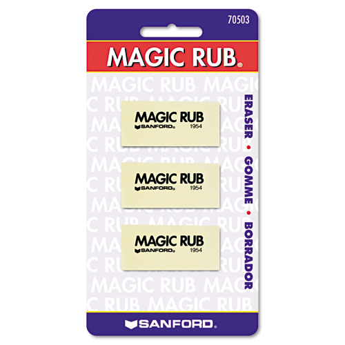Image of MAGIC RUB Eraser, For Pencil/Ink Marks, Rectangular Block, Medium, Off White, 3/Pack