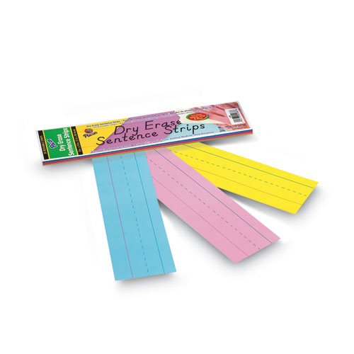 Dry Erase Sentence Strips, 12 x 3, Blue; Pink; Yellow, 30/Pack