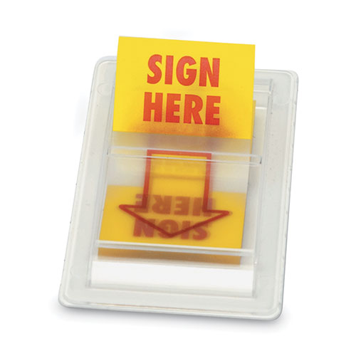 Image of Arrow Page Flags, "Sign Here", Yellow/Red, 50 Flags/Dispenser, 2 Dispensers/Pack