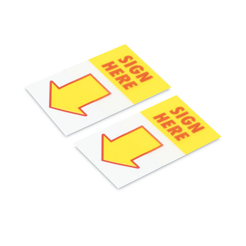 Image of Universal® Arrow Page Flags, "Sign Here", Yellow/Red, 50 Flags/Dispenser, 2 Dispensers/Pack