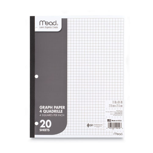 Mead® Graph Paper Tablet, 3-Hole, 8.5 X 11, Quadrille: 4 Sq/In, 20 Sheets/Pad, 12 Pads/Pack