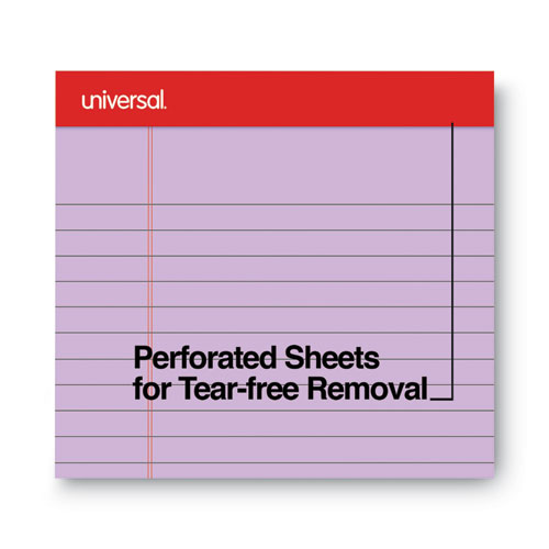 Image of Universal® Colored Perforated Ruled Writing Pads, Wide/Legal Rule, 50 Assorted Color 8.5 X 11.75 Sheets, 6/Pack
