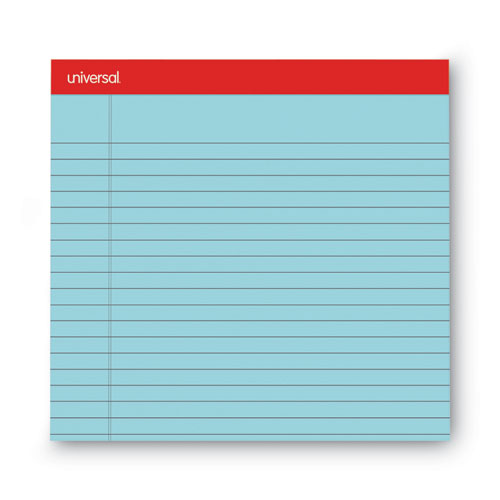 Image of Universal® Colored Perforated Ruled Writing Pads, Wide/Legal Rule, 50 Blue 8.5 X 11 Sheets, Dozen